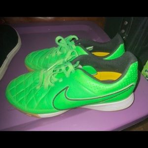 Neon green Nike indoor soccer shoes